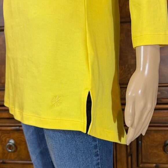 NWOT Isaac Mizrahi Live! Yellow Pima Cotton 3/4 Sleeve Side Slit Scoop Neck Top - Picture 12 of 14